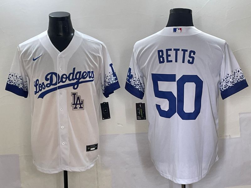 Men Los Angeles Dodgers #50 Betts White blue City Edition Nike MLB Jersey style 9->los angeles dodgers->MLB Jersey